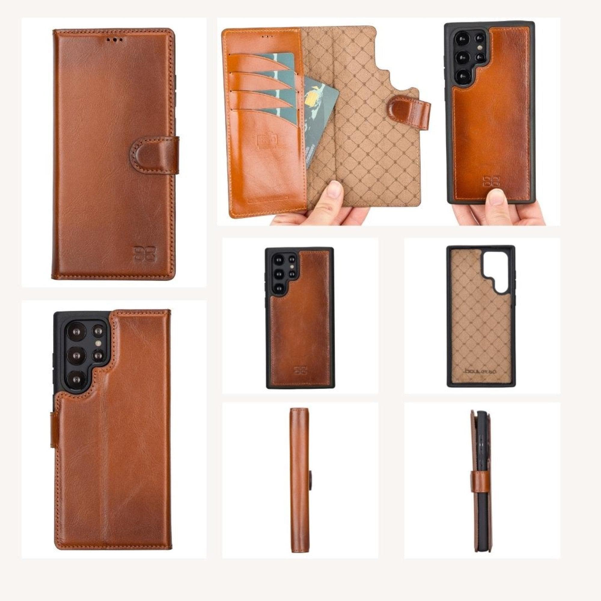 Samsung Galaxy S22 Series Leather Detachable Wallet Case in black, showcasing its premium leather finish and detachable design.