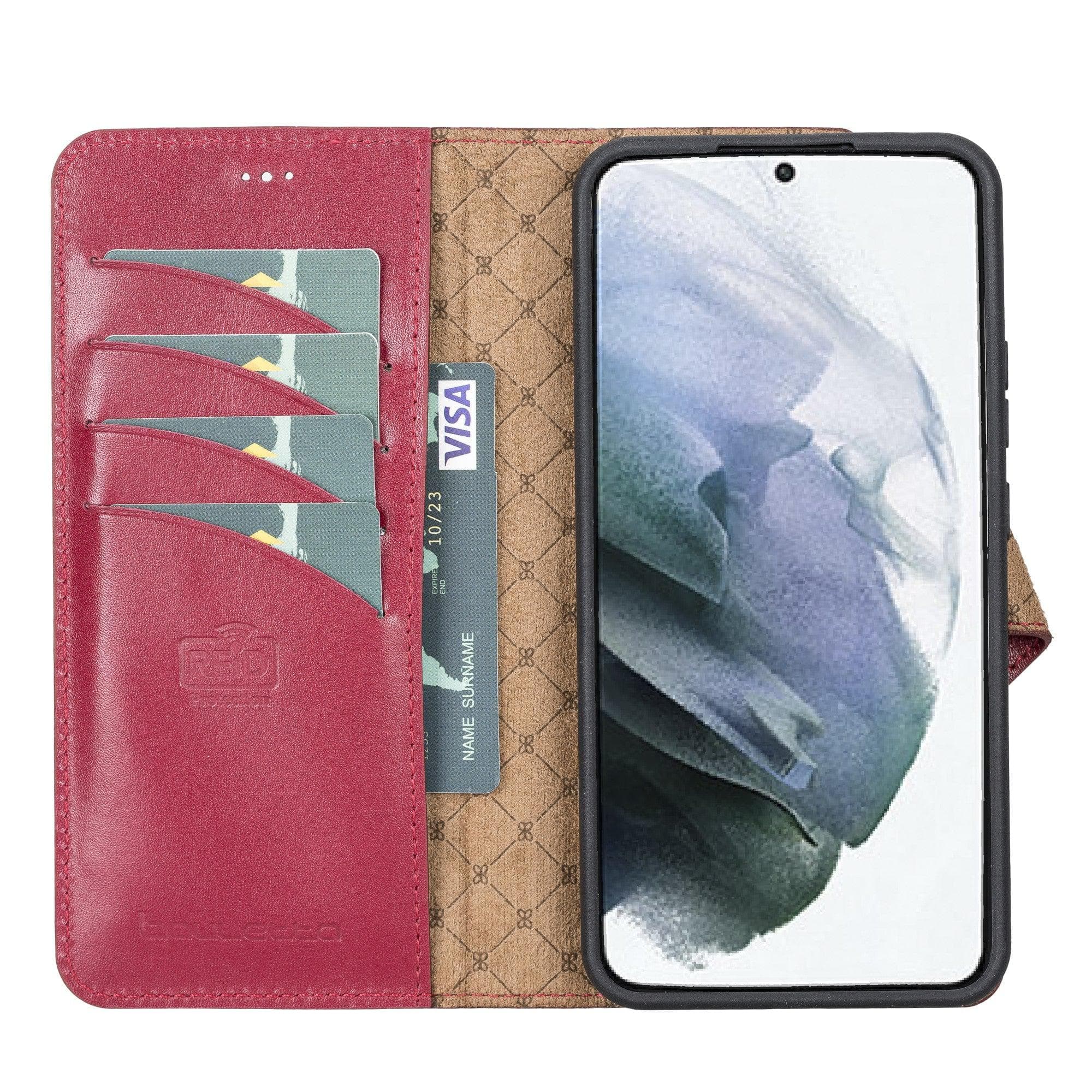 Samsung Galaxy S22 Series Leather Detachable Wallet Case in black, showcasing its premium leather finish and detachable design.