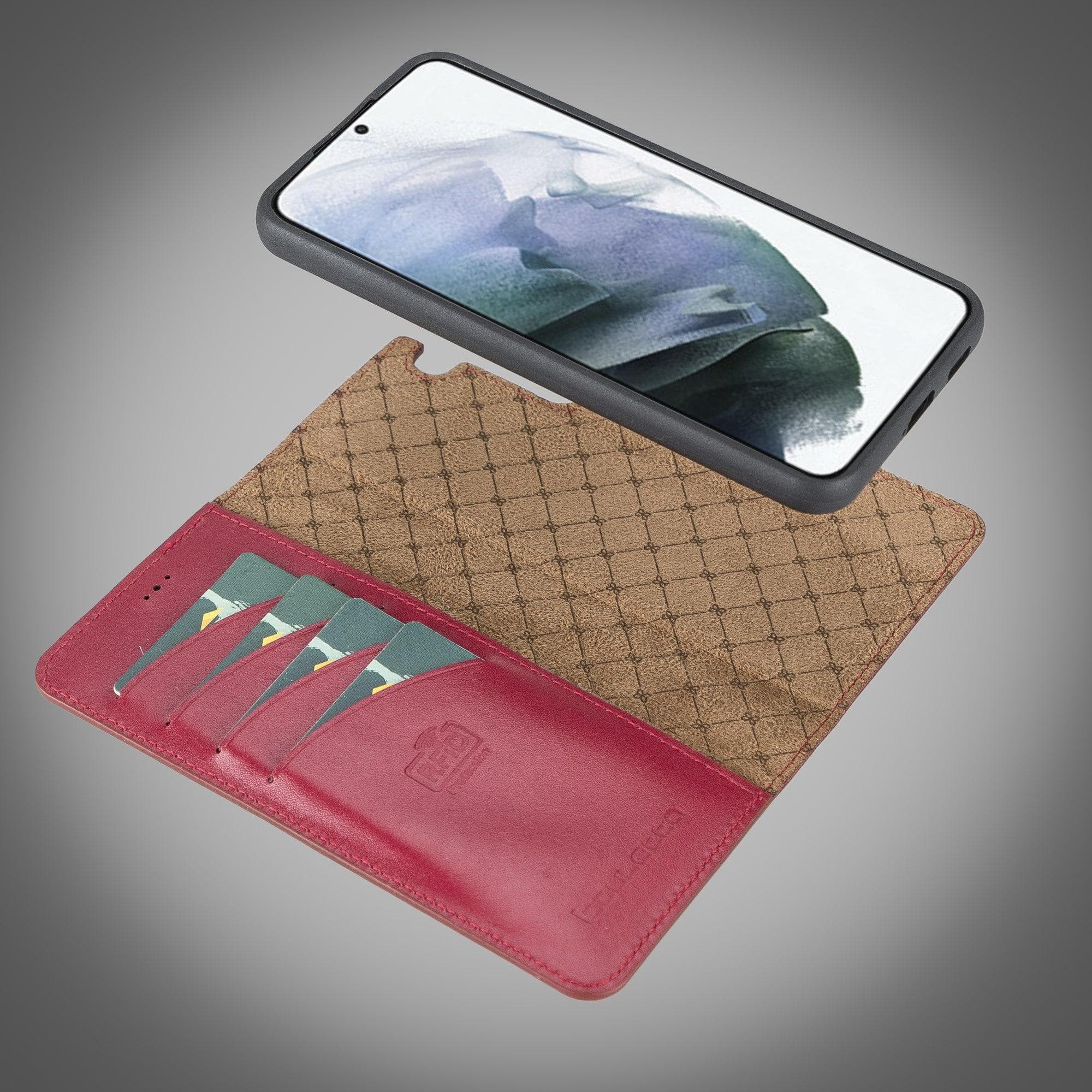 Samsung Galaxy S22 Series Leather Detachable Wallet Case in black, showcasing its premium leather finish and detachable design.