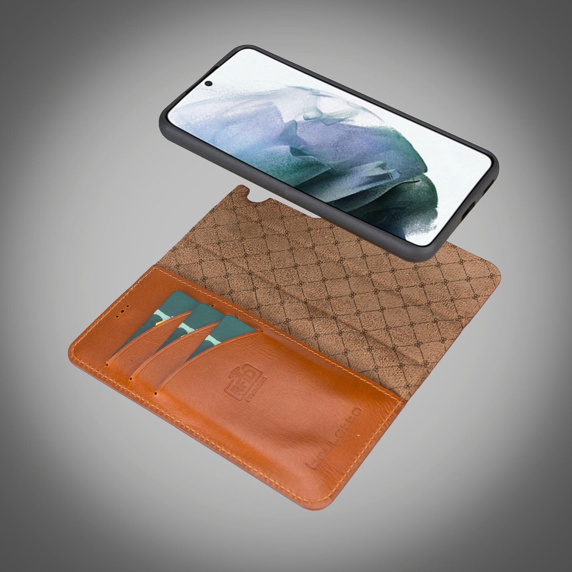 Samsung Galaxy S22 Series Leather Detachable Wallet Case in black, showcasing its premium leather finish and detachable design.