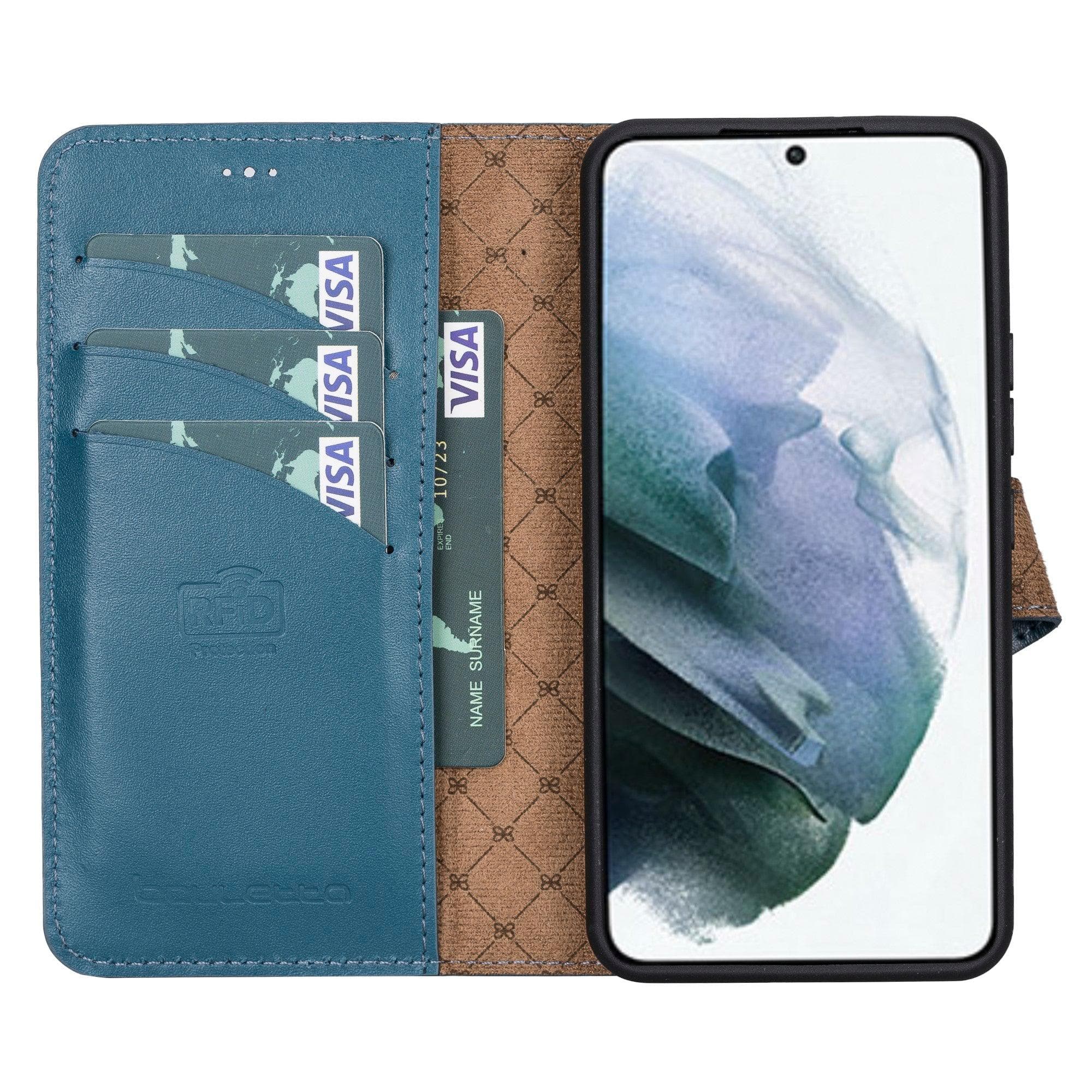 Samsung Galaxy S22 Series Leather Detachable Wallet Case in black, showcasing its premium leather finish and detachable design.