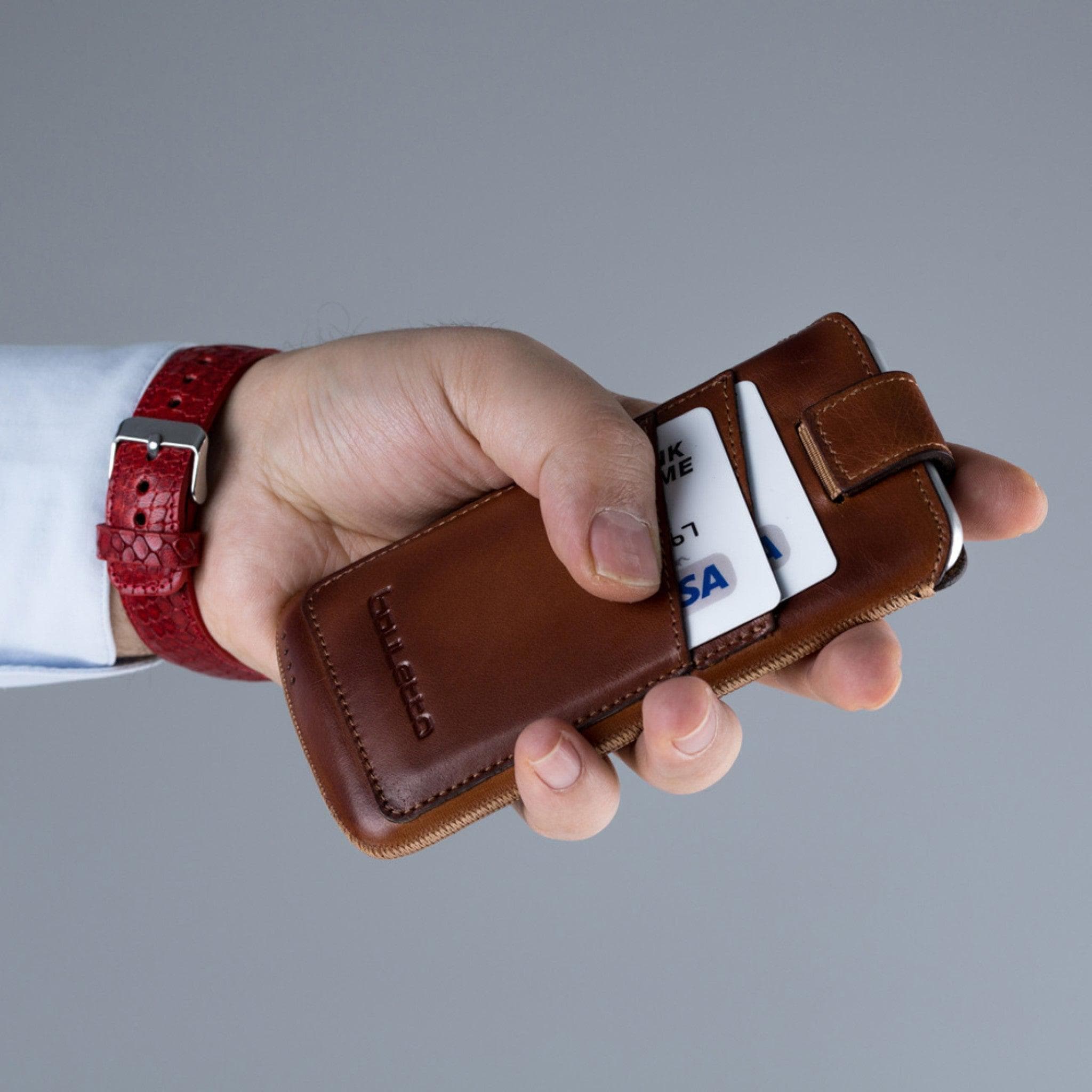 Samsung Galaxy Series Multi Leather Case with Card Holders, showcasing full grain leather and card slots.