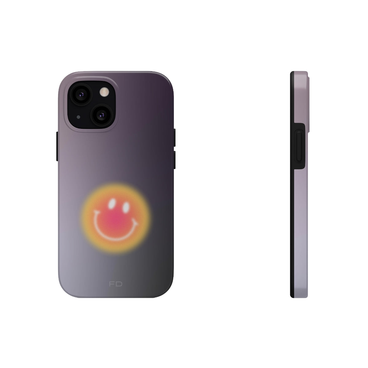 Smiley Face Tough Case for iPhone, showcasing a cheerful design with impact-resistant features and wireless charging support.