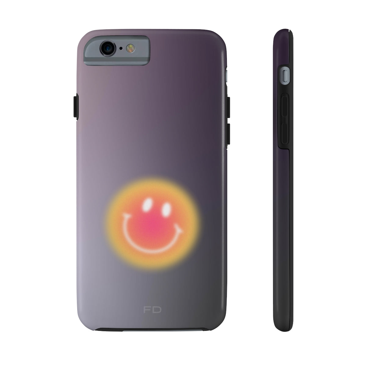 Smiley Face Tough Case for iPhone, showcasing a cheerful design with impact-resistant features and wireless charging support.