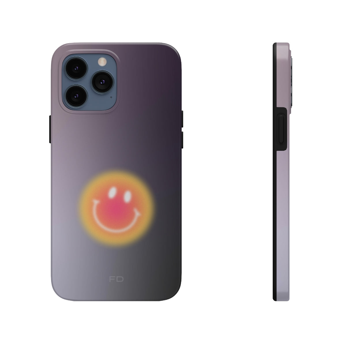 Smiley Face Tough Case for iPhone, showcasing a cheerful design with impact-resistant features and wireless charging support.