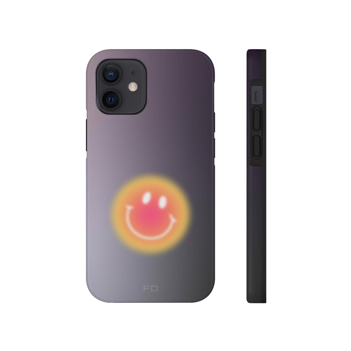 Smiley Face Tough Case for iPhone, showcasing a cheerful design with impact-resistant features and wireless charging support.