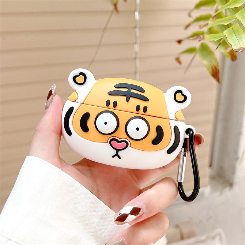 Tiger Wireless Earphone Cartoon Protective Case made of silicone, featuring a cute tiger design, perfect for protecting AirPods.