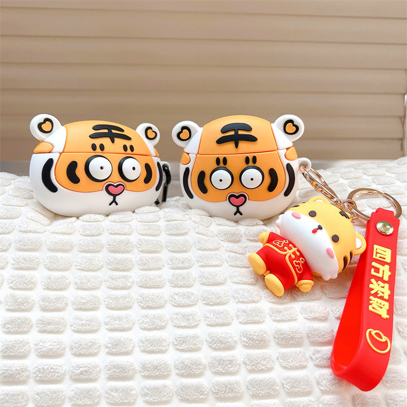 Tiger Wireless Earphone Cartoon Protective Case made of silicone, featuring a cute tiger design, perfect for protecting AirPods.