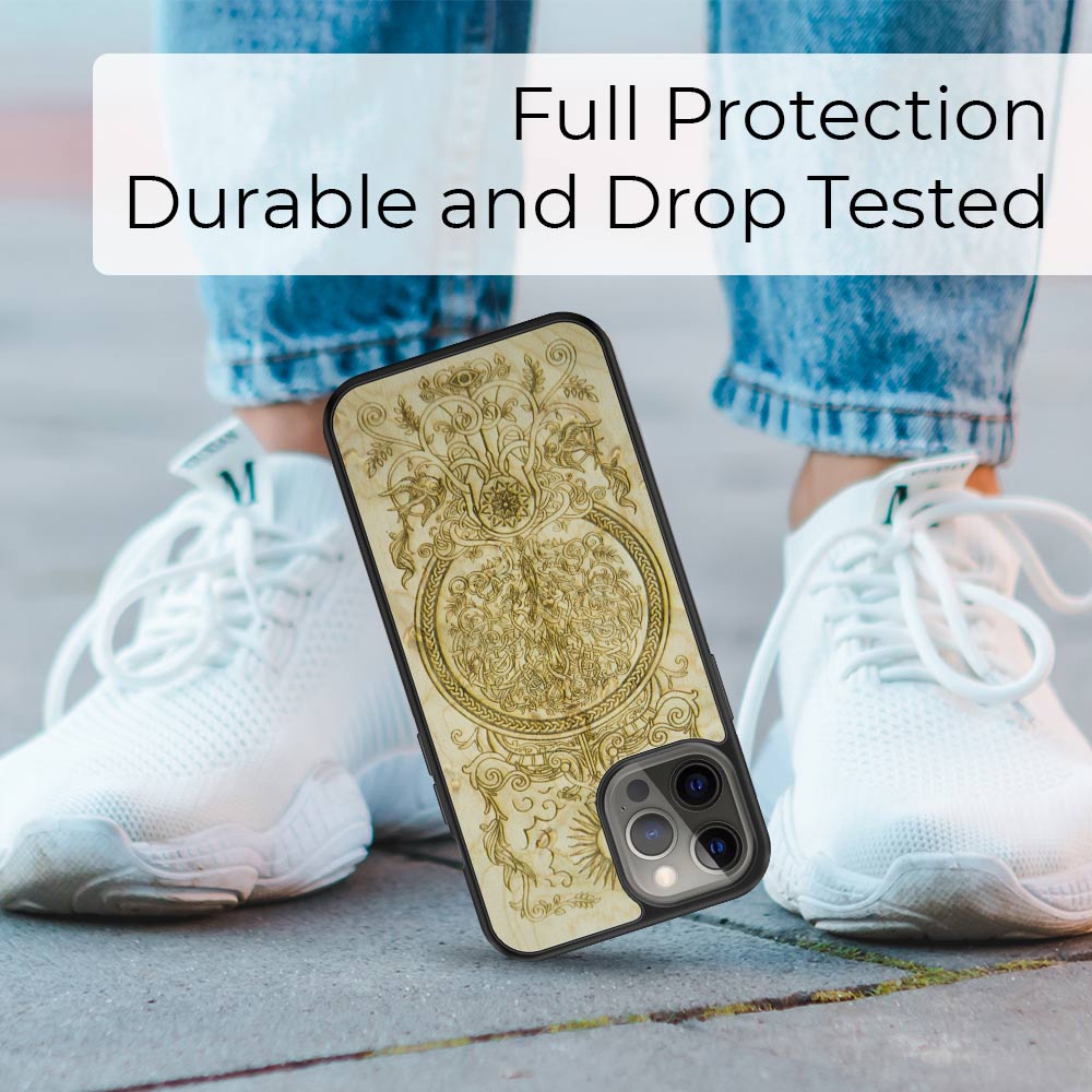 Phone case with intricate design.