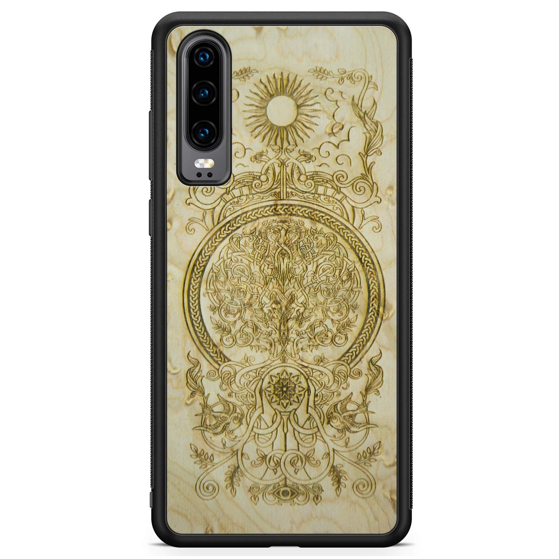 Engraved wooden design phone case.