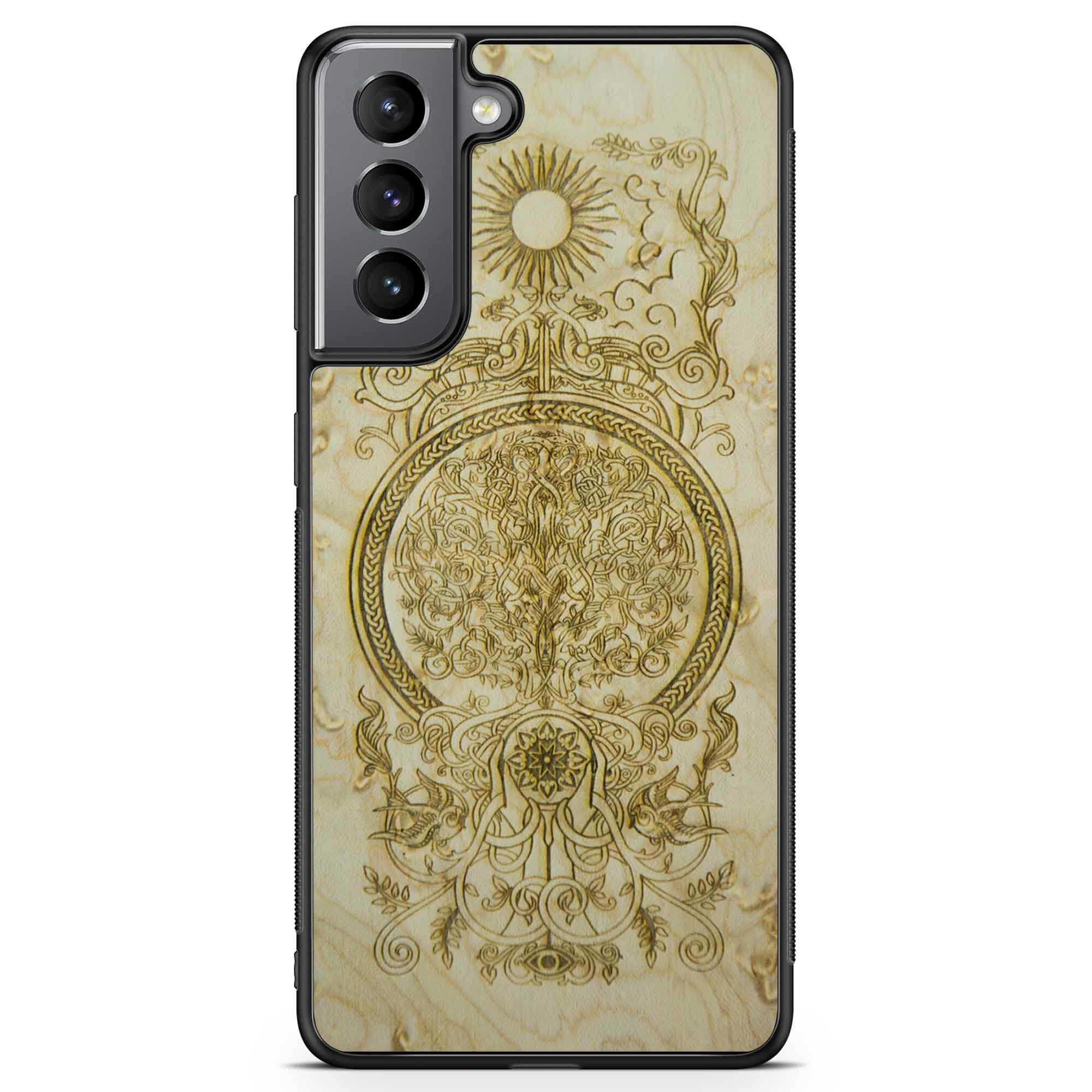 Ornate wood-engraved phone case