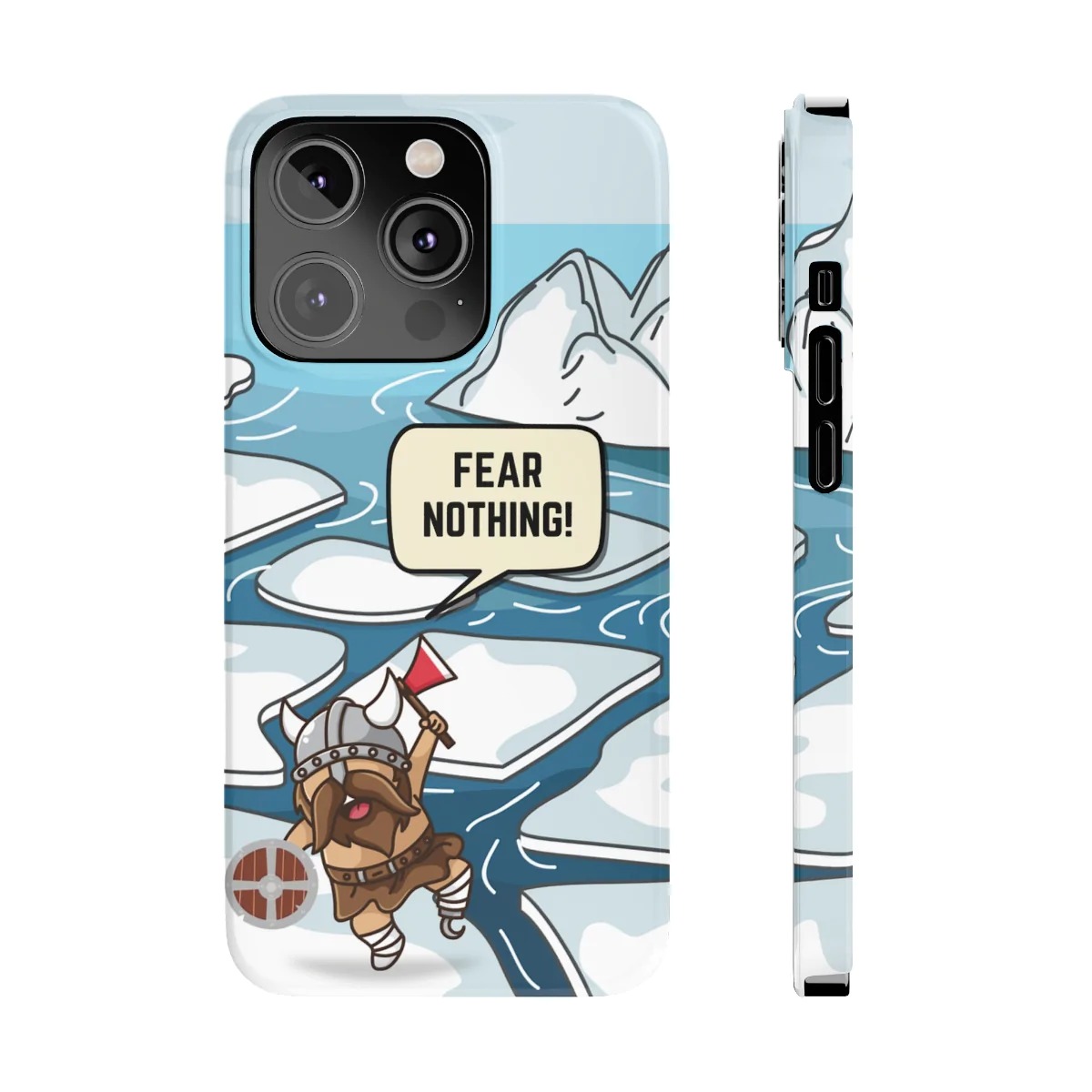 Viking Fear Nothing Super Slim Case for iPhone 14, showcasing its glossy finish and slim profile.