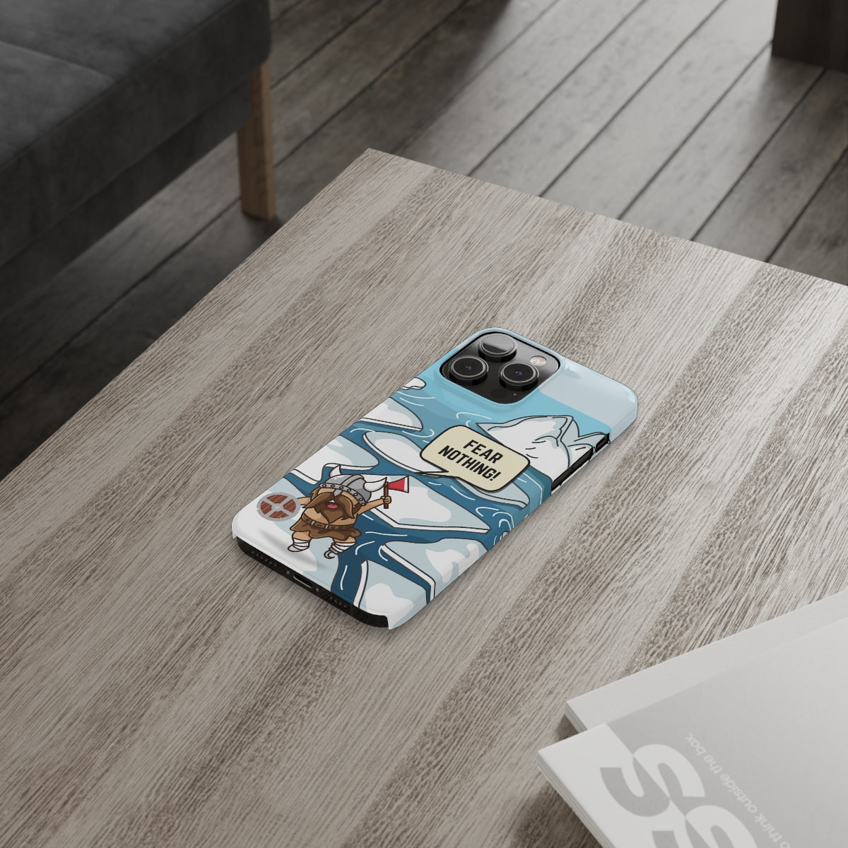 Viking Fear Nothing Super Slim Case for iPhone 14, showcasing its glossy finish and slim profile.