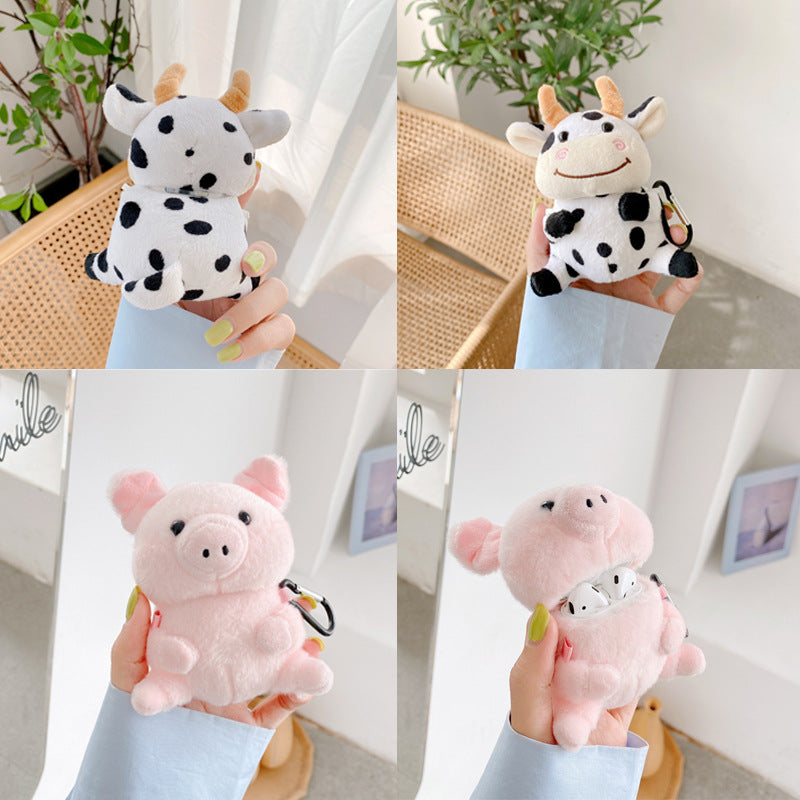 Wireless Bluetooth Cartoon Plush Earphone Case designed for Apple AirPods, featuring a cute cartoon design and durable PC material.