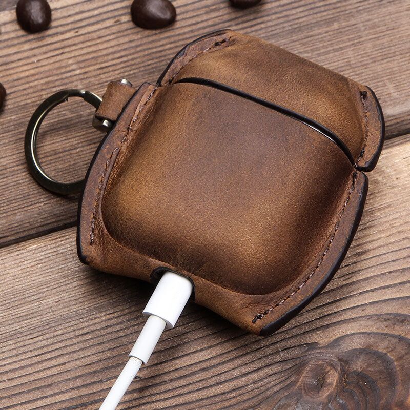 Stylish Wireless Bluetooth Headset Leather Case for AirPods, showcasing its soft leather material and sleek design.