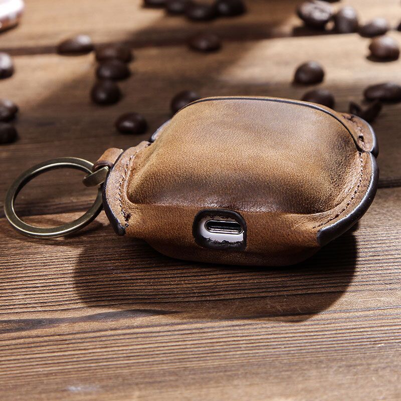 Stylish Wireless Bluetooth Headset Leather Case for AirPods, showcasing its soft leather material and sleek design.