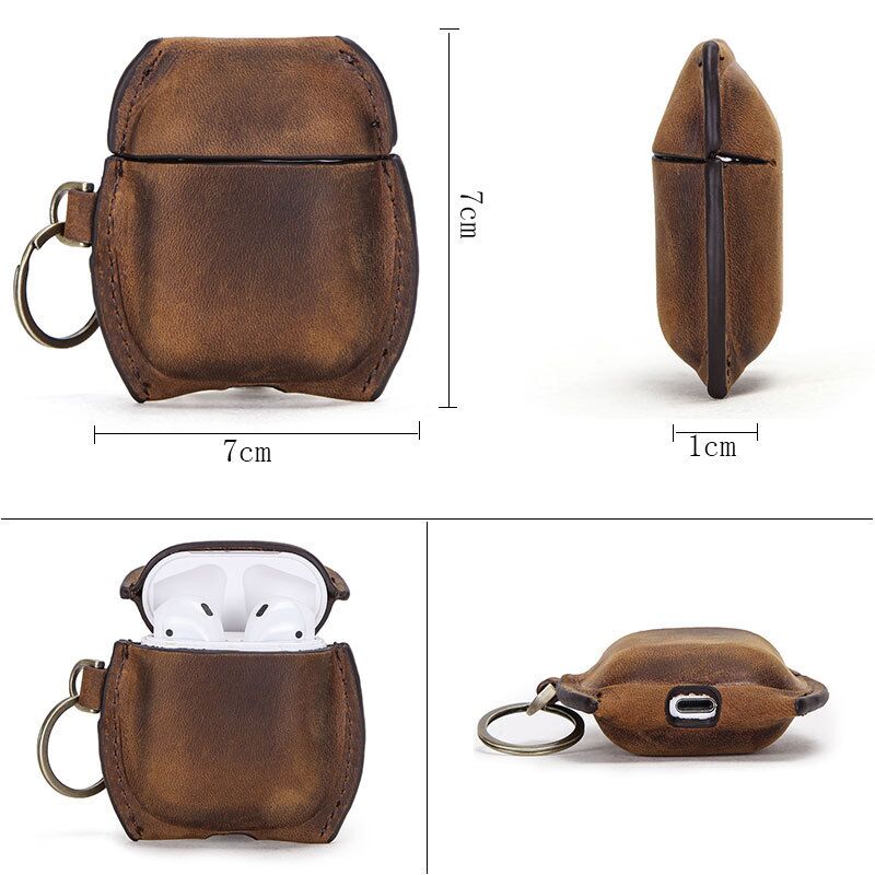 Stylish Wireless Bluetooth Headset Leather Case for AirPods, showcasing its soft leather material and sleek design.