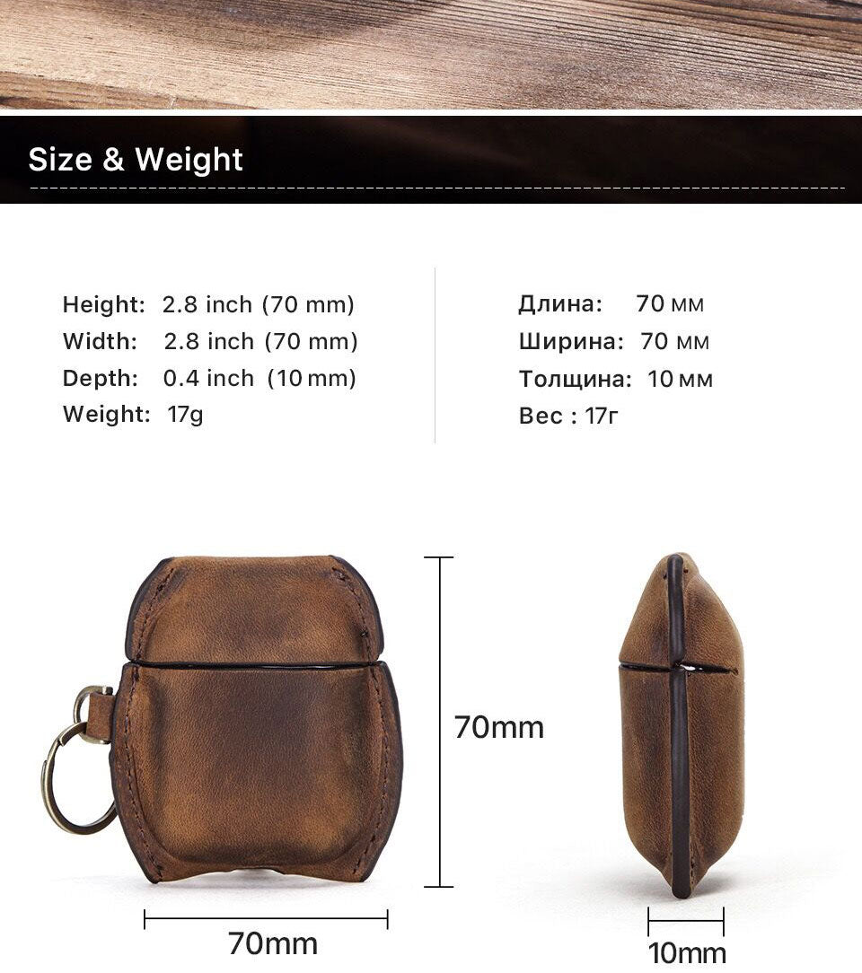 Stylish Wireless Bluetooth Headset Leather Case for AirPods, showcasing its soft leather material and sleek design.