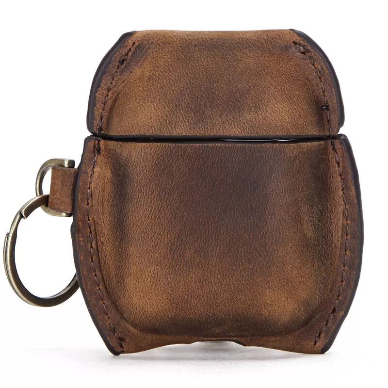 Stylish Wireless Bluetooth Headset Leather Case for AirPods, showcasing its soft leather material and sleek design.