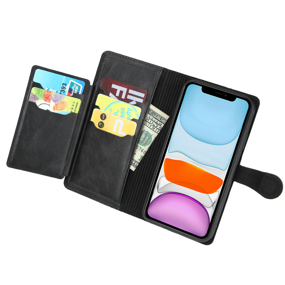 Zipper Wallet Flip Case for iPhone in various colors, showcasing premium vegan leather and multiple storage compartments.