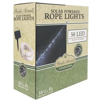 50 LED Bright White Solar Rope Light illuminating a garden pathway with vibrant white light.