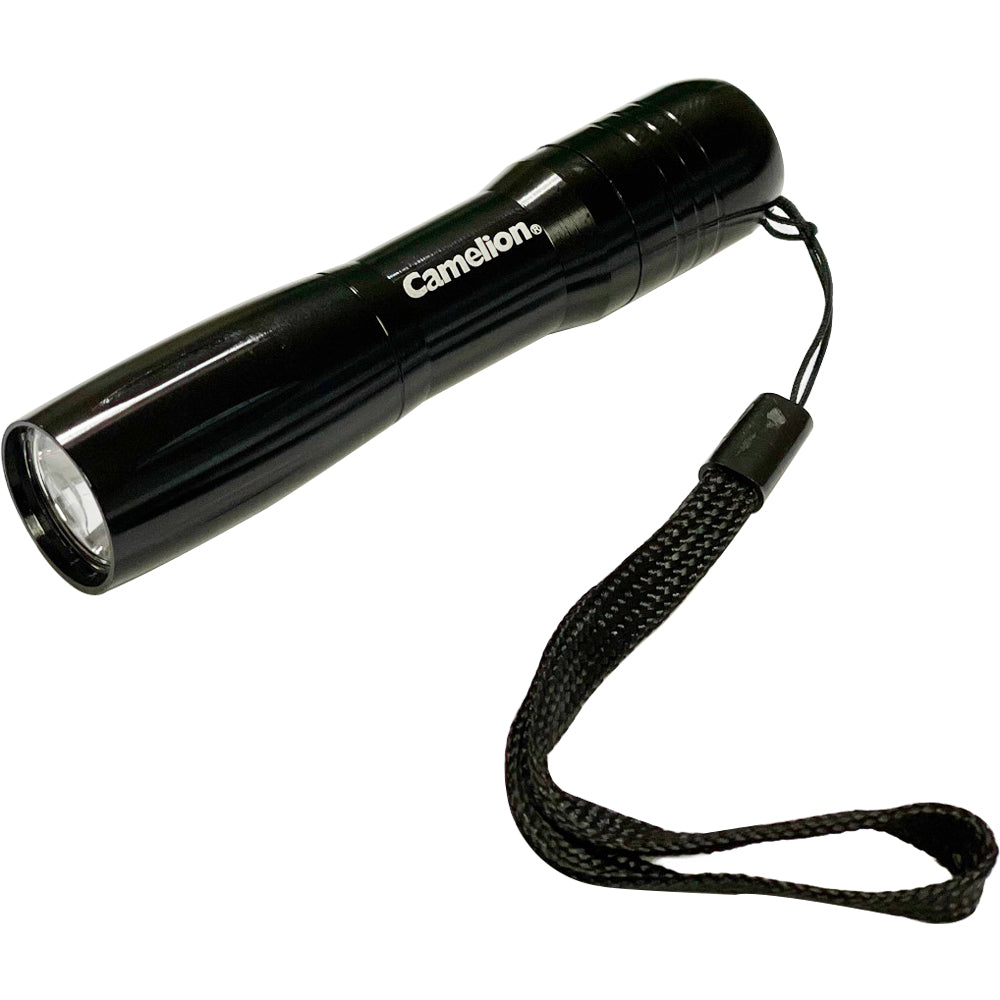 Camelion .5 Watt Pocket LED Flashlight with durable metal body and hand strap, ideal for emergencies and outdoor activities.