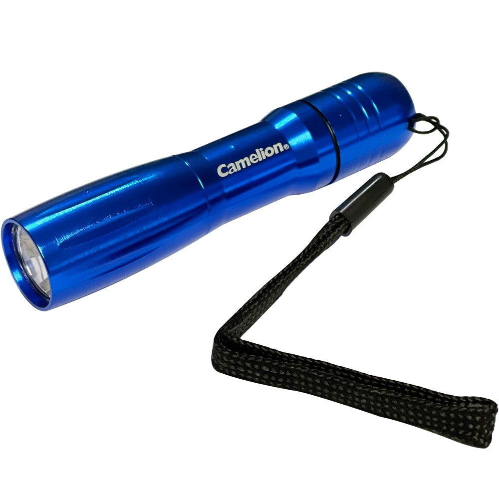 Camelion .5 Watt Pocket LED Flashlight with durable metal body and hand strap, ideal for emergencies and outdoor activities.