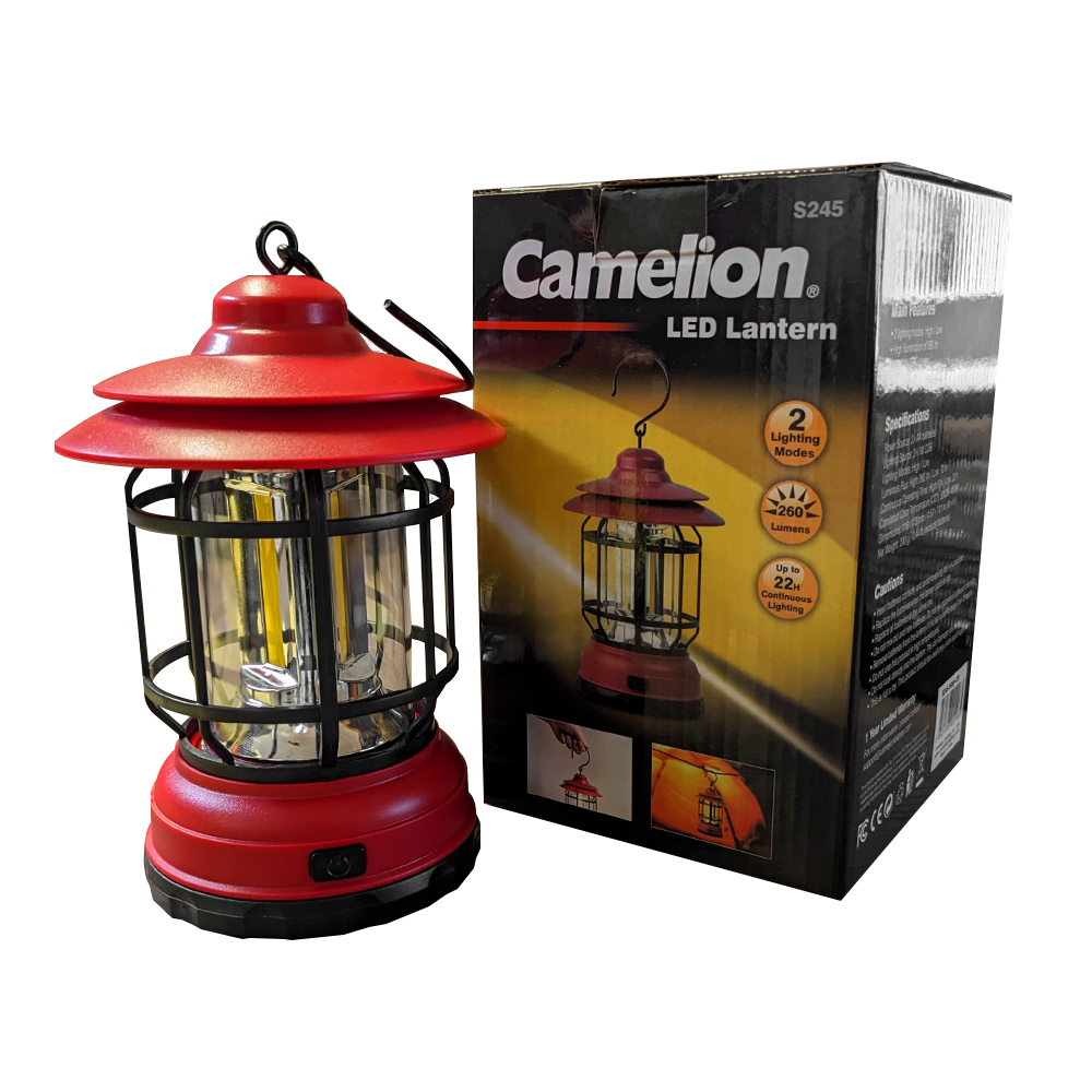 Camelion S245 260LM LED Lantern showcasing its classic design and features, ideal for outdoor activities.