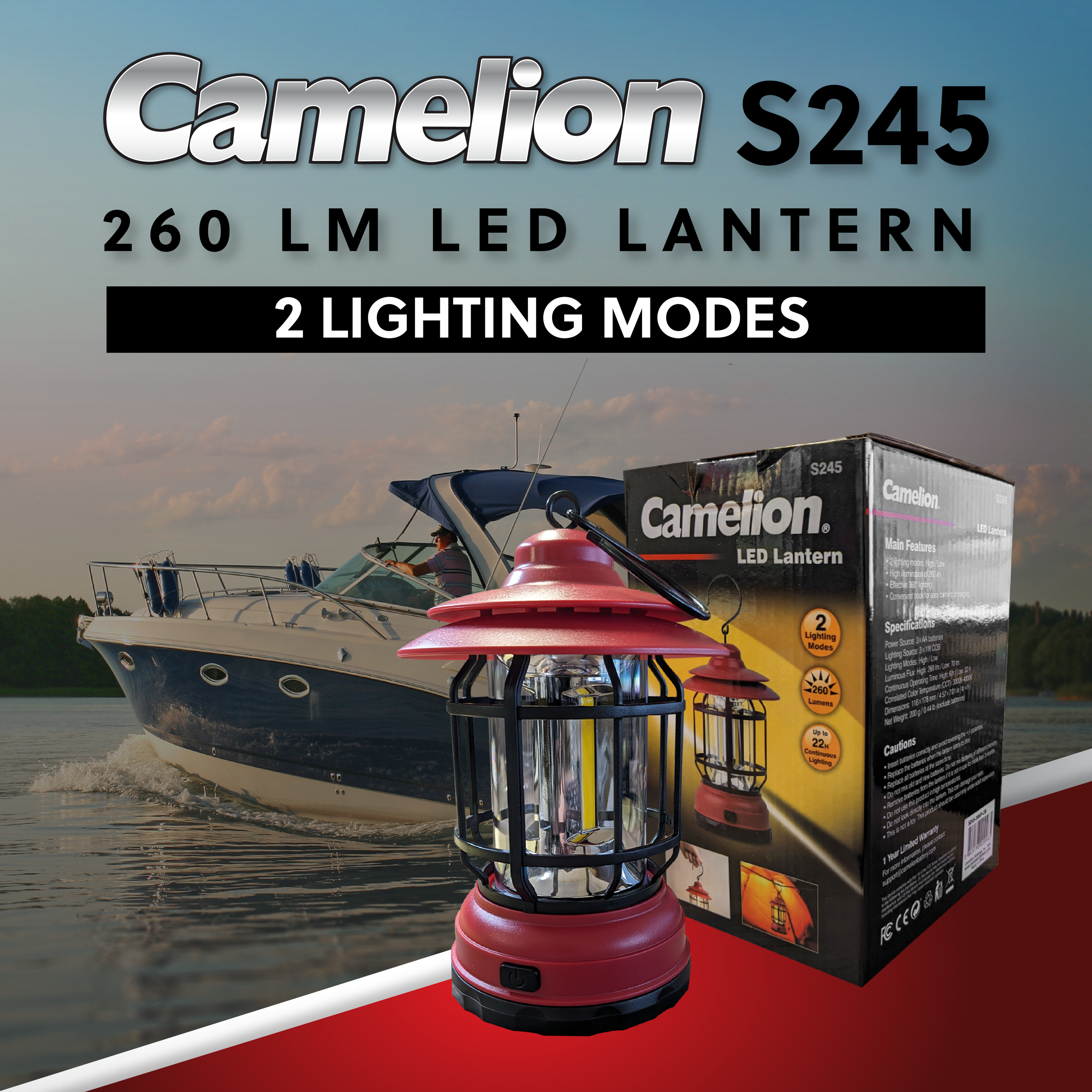 Camelion S245 260LM LED Lantern showcasing its classic design and features, ideal for outdoor activities.