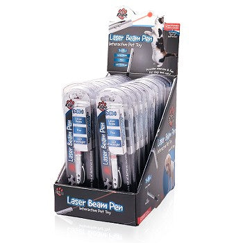 Laser Pet Toy display featuring 18 multifunctional laser pointers, flashlights, and pens for pets.