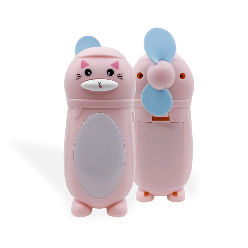 Luminals™ Mini Fan & LED Night Light featuring zebra, tiger, cat, and giraffe designs with warm white LED light and soft foam fan blades.