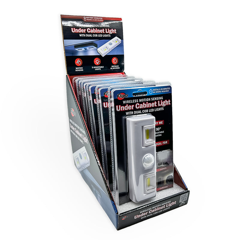 Motion Sensor Under Cabinet Light with Dual COB LED Lights, showcasing sleek design and adjustable features.