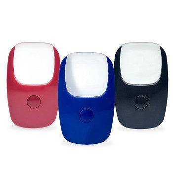 Pocket Zoom Mini Magnifier with LED Light in Black, Blue, and Red colors, showcasing its compact design and ergonomic features.