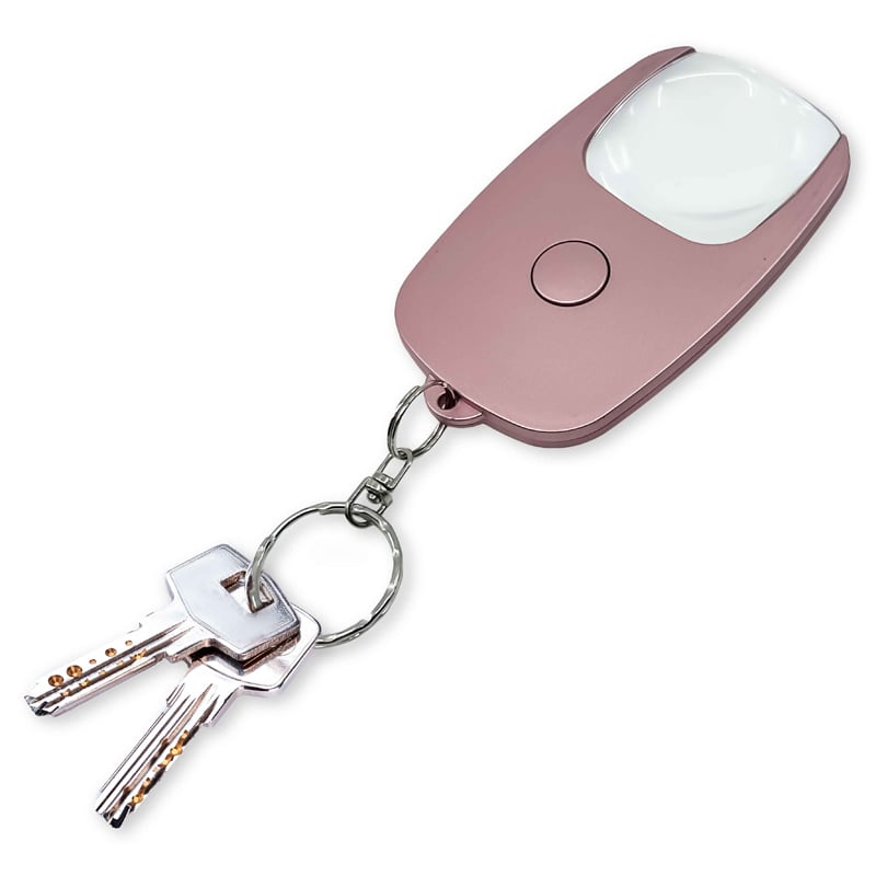Pocket Zoom™ Recharge mini magnifier with LED light in gold, silver, and rose gold colors, showcasing its compact design and keyring attachment.