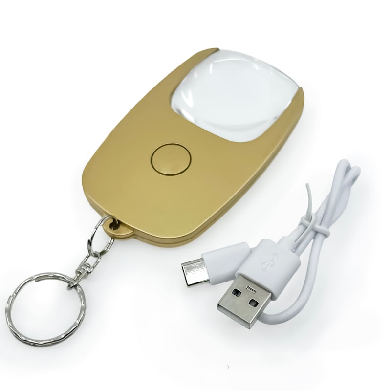 Pocket Zoom™ Recharge mini magnifier with LED light, compact design in gold, silver, and rose gold colors.