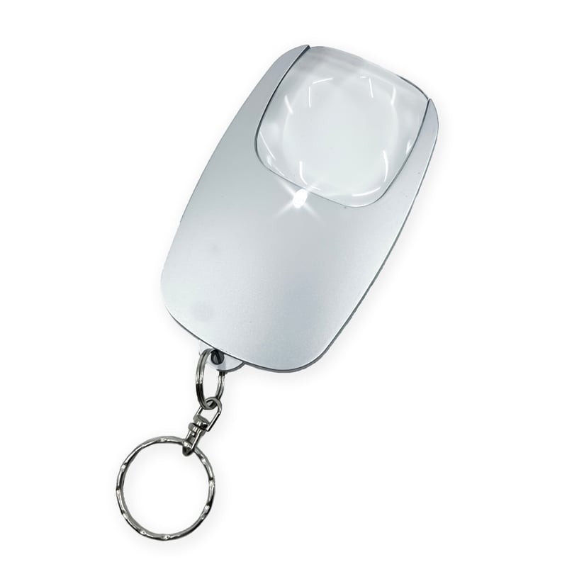 Pocket Zoom™ Recharge mini magnifier with LED light, compact design in gold, silver, and rose gold colors.