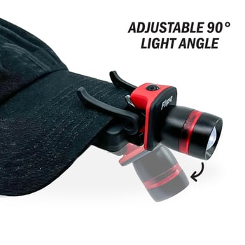 Radius™ Zoom Clip-On COB LED Cap Light displayed on a cap, showcasing its compact design and illumination features.