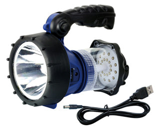 Westinghouse 3 Watt LED Rechargeable Spotlight with adjustable handle and USB charging port, ideal for outdoor use.
