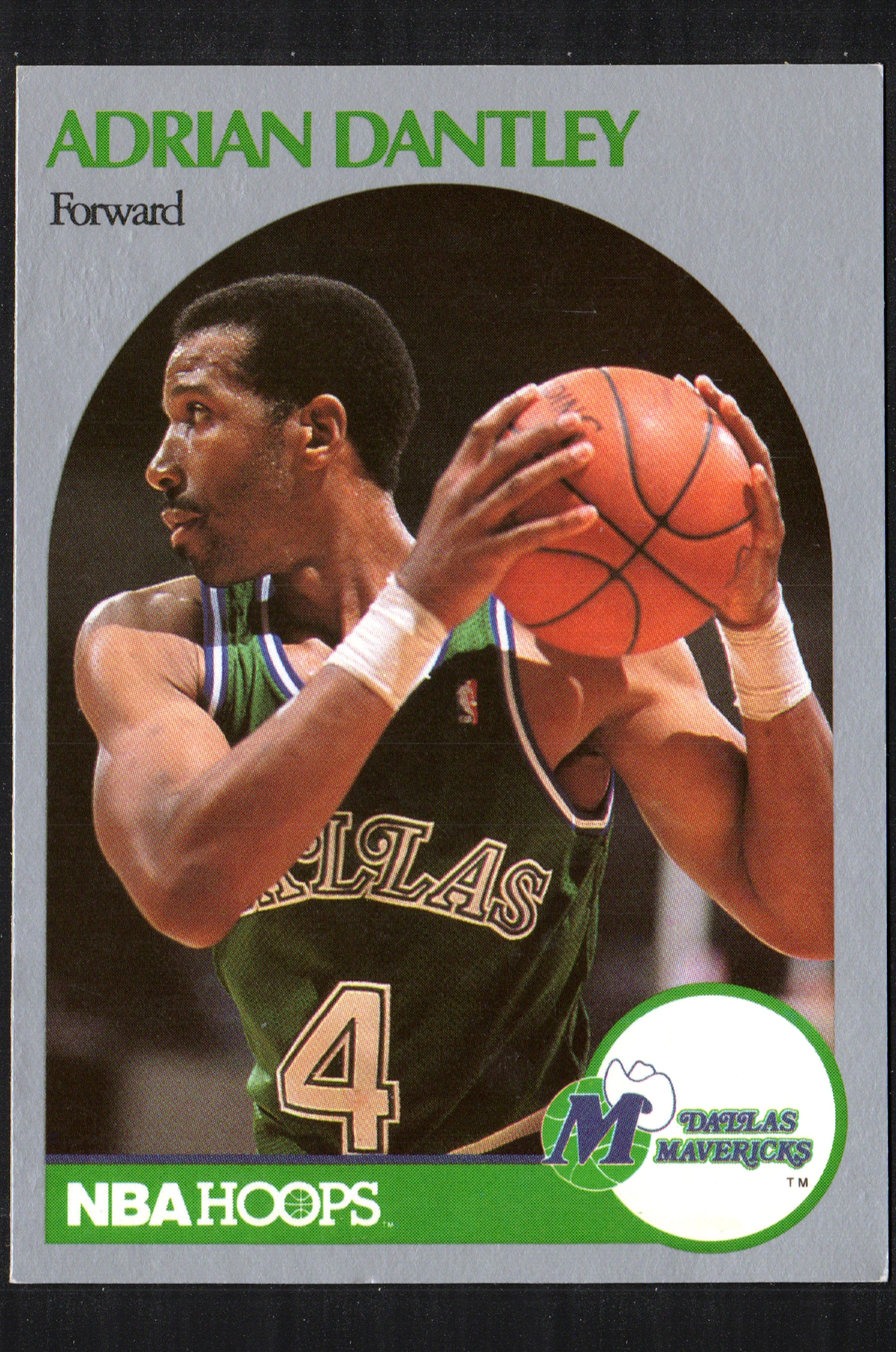 Adrian Dantley Dallas Mavericks #83 trading card from 1990 Hoops, featuring player in uniform with team logo.