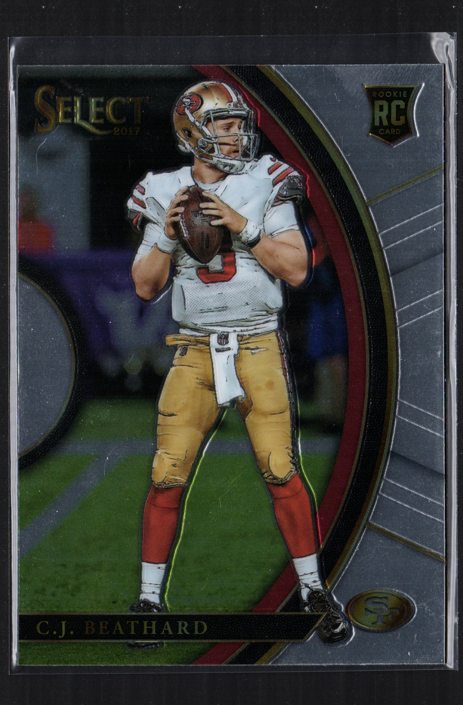 C.J. Beathard San Francisco 49ers #39 trading card from 2017 Select, featuring vibrant colors and sleek design.