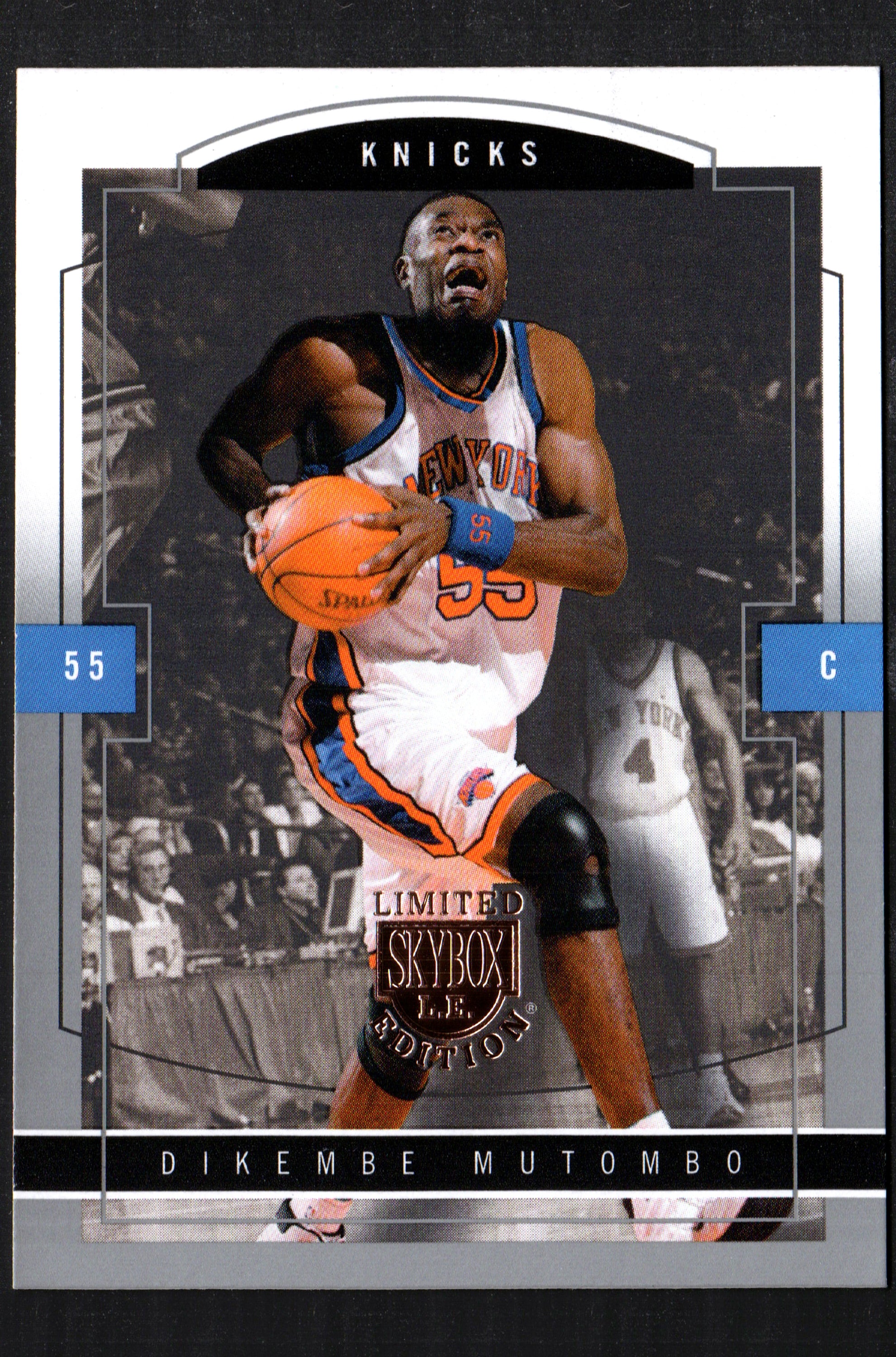 Dikembe Mutombo New York Knicks #47 trading card featuring his image and stats.