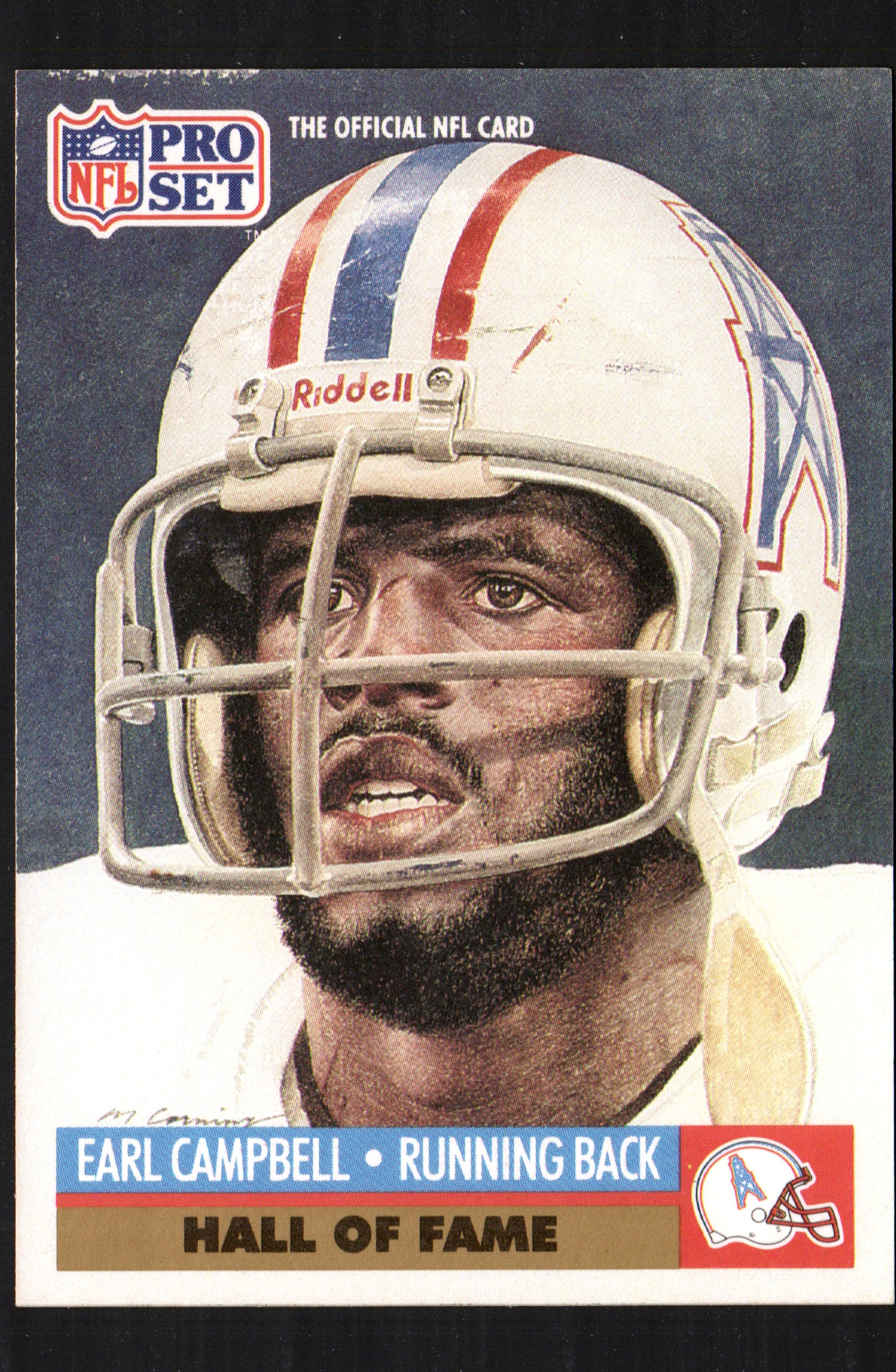 1991 Pro Set trading card featuring Earl Campbell, Houston Oilers #27, showcasing vibrant colors and detailed player information.