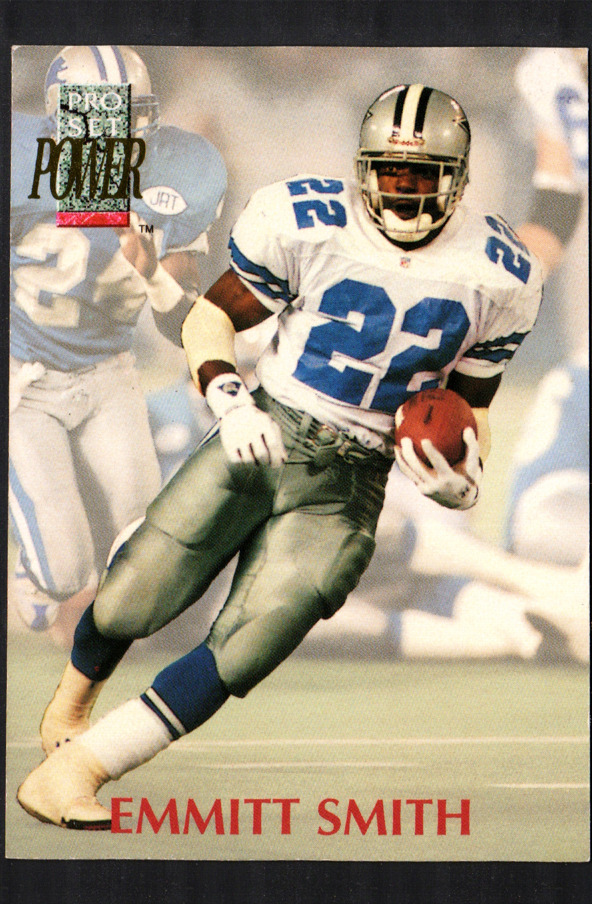Emmitt Smith Dallas Cowboys #22 trading card from 1992 Pro Set Power, featuring Smith in his iconic uniform.