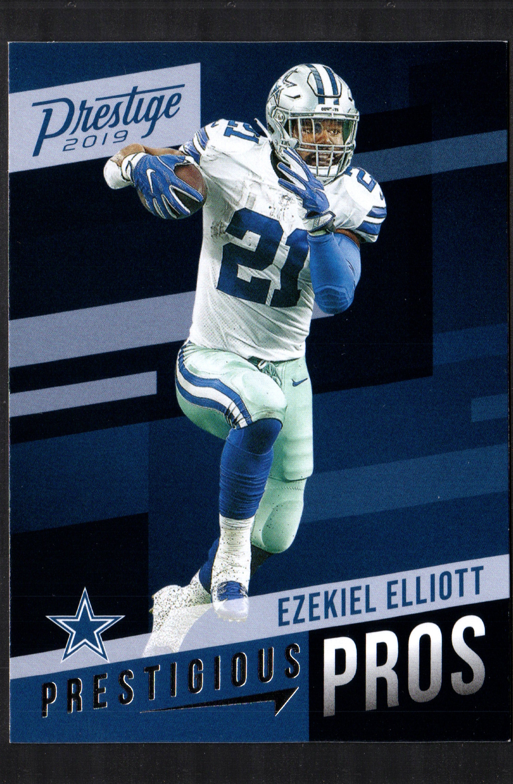 Ezekiel Elliott Dallas Cowboys #PP-EE trading card from 2019 Panini Prestige, showcasing the player in his NFL uniform.