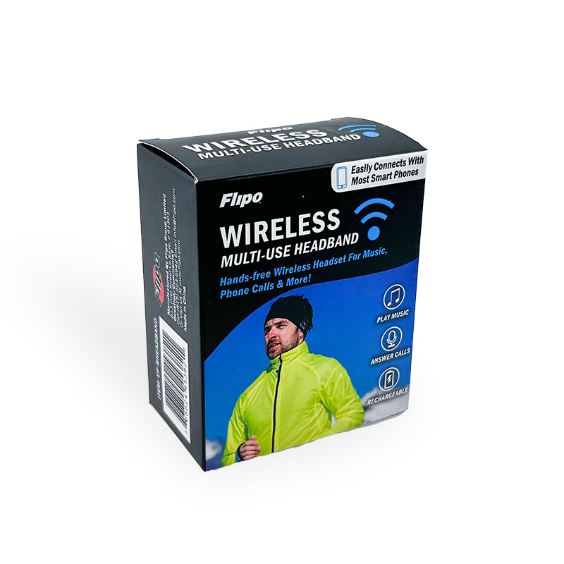 Flipo Wireless Multi-Use Headband with integrated headphones and microphone, designed for warmth and audio functionality.