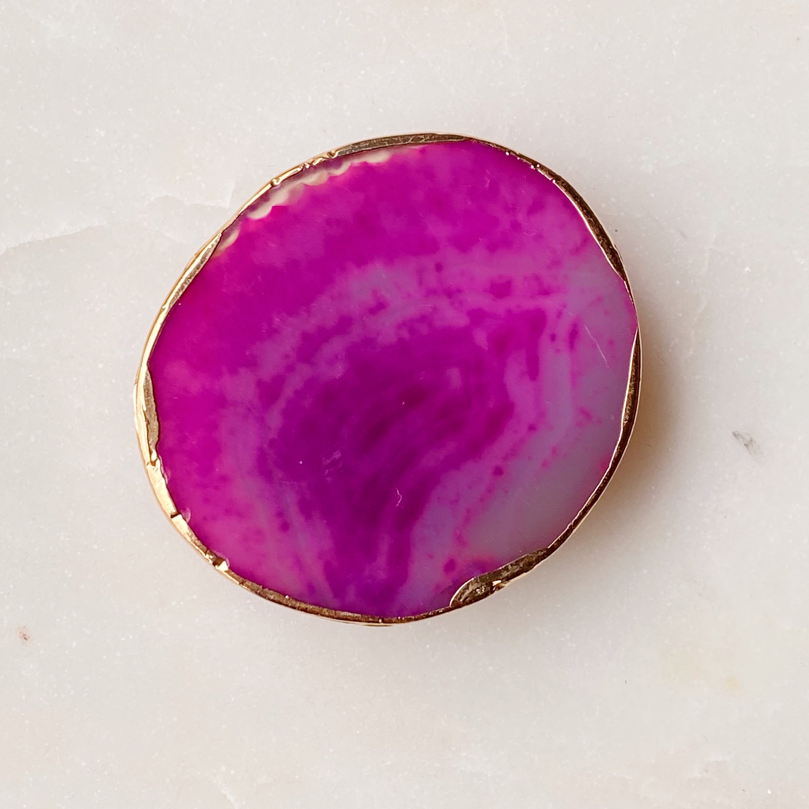 Golden Edge Natural Stone Device Grip featuring a unique natural stone slice with a golden trim, designed for mobile phones and tablets.