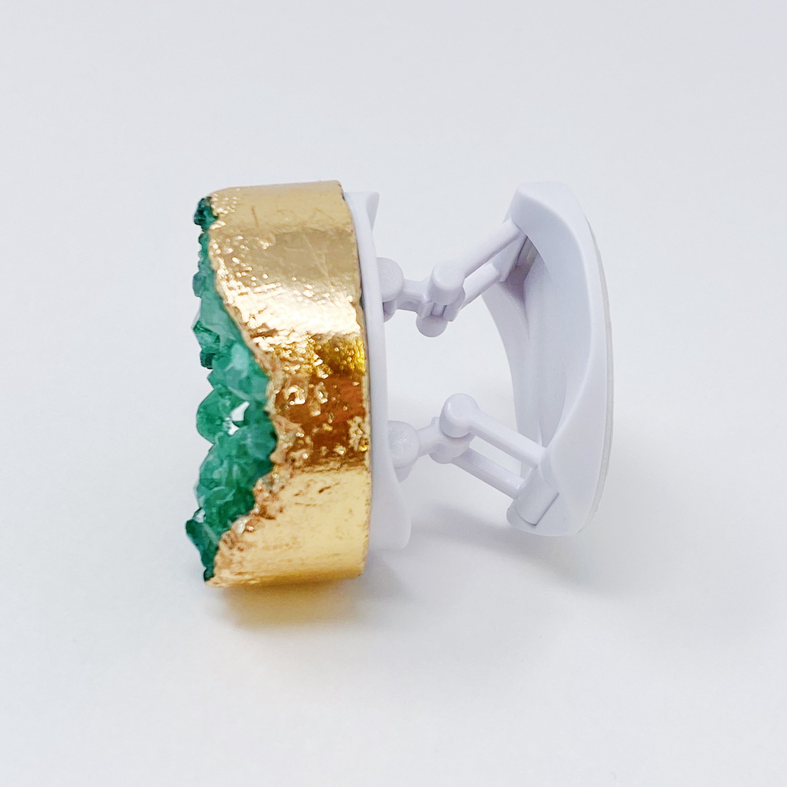 Golden Edge Natural Stone Device Grip featuring a unique natural stone slice with a golden trim, designed for mobile phones and tablets.