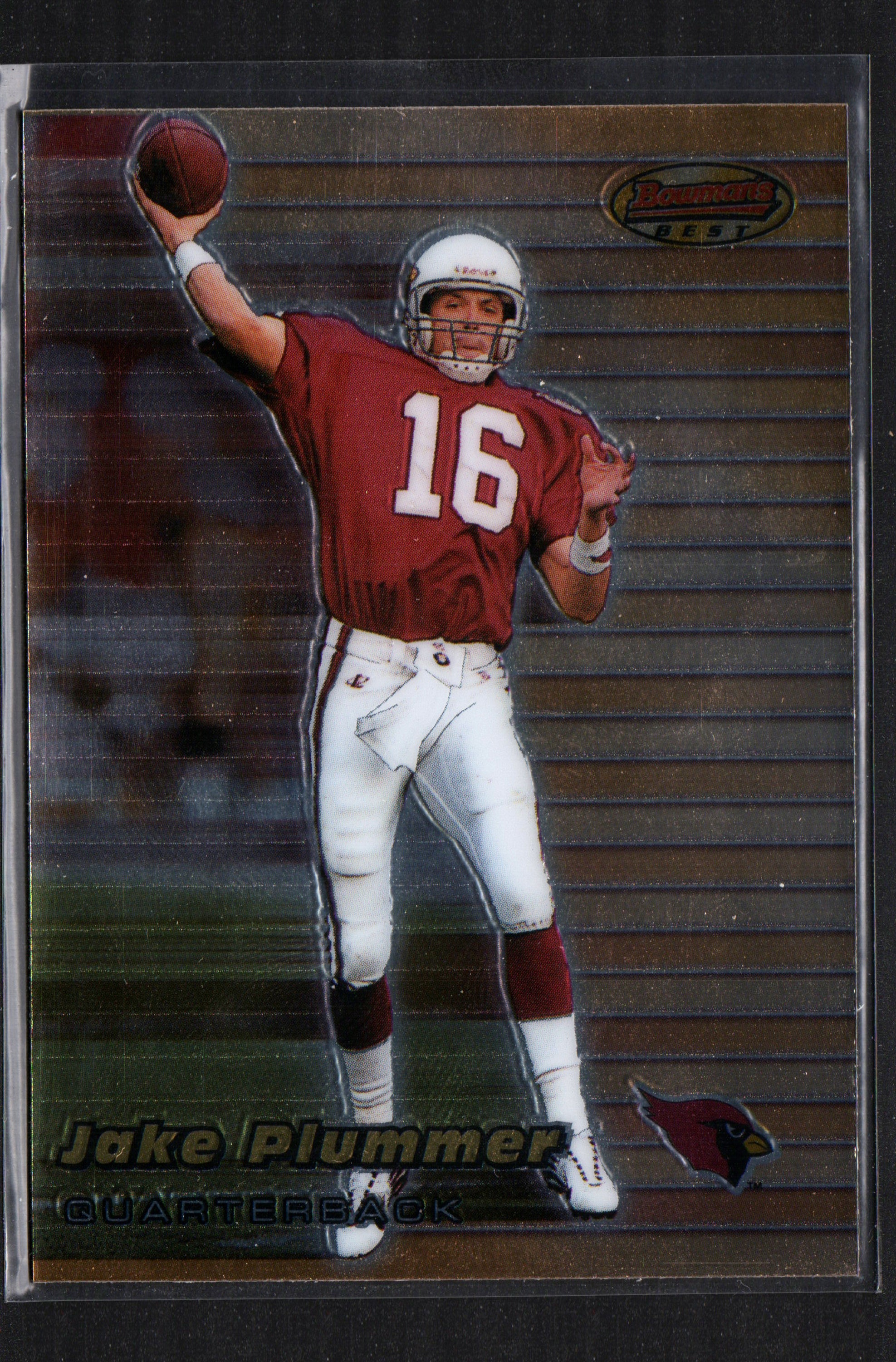 Jake Plummer Arizona Cardinals #21 trading card from 1999 Bowman's Best, featuring a stunning refractor design.