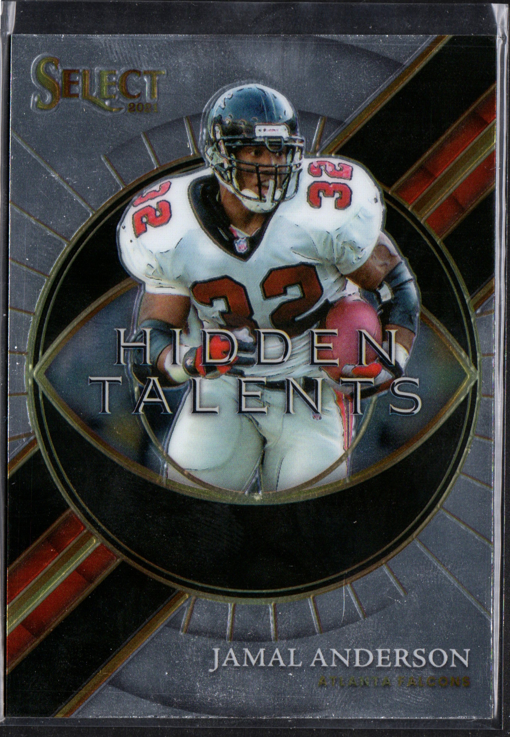 2021 Panini Select Hidden Talents trading card featuring Jamal Anderson of the Atlanta Falcons, showcasing vibrant colors and detailed design.