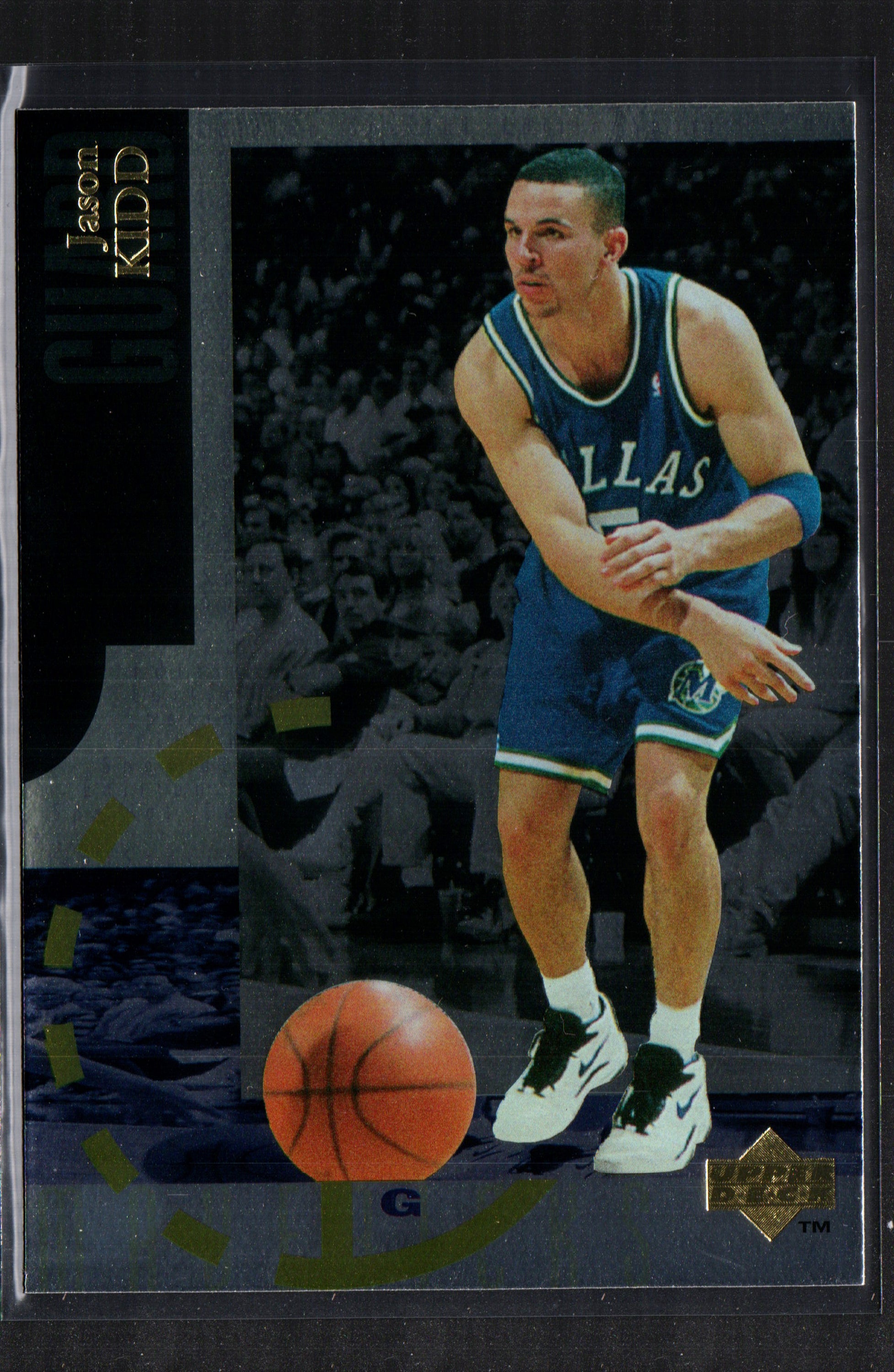 1995-96 Upper Deck trading card featuring Jason Kidd in Dallas Mavericks uniform, showcasing vibrant colors and clear image.